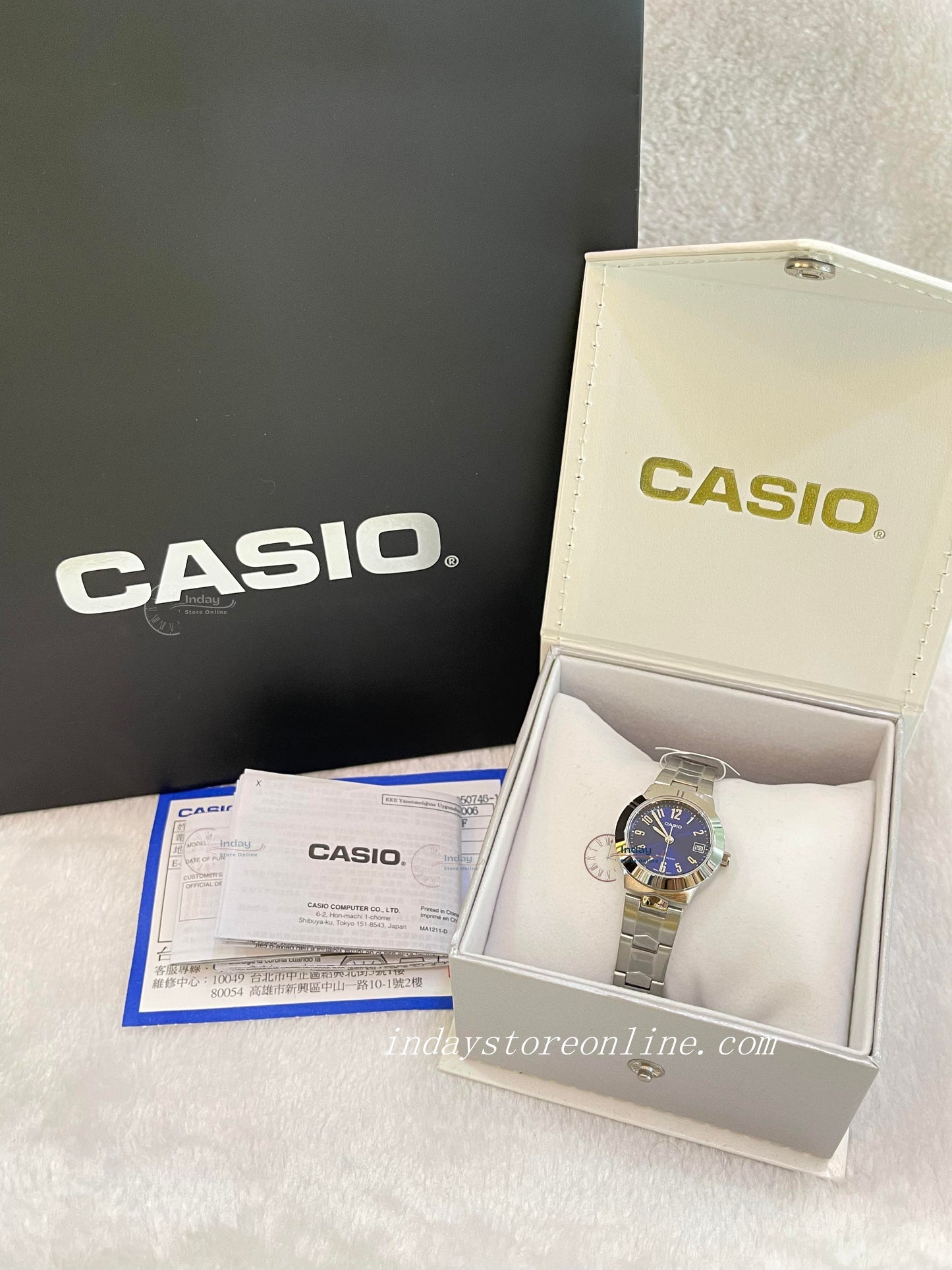 Casio Fashion Women's Watch LTP-1241D-2A2 Silver/Blue Stainless Steel Band Mineral Glass Triple-fold Clasp