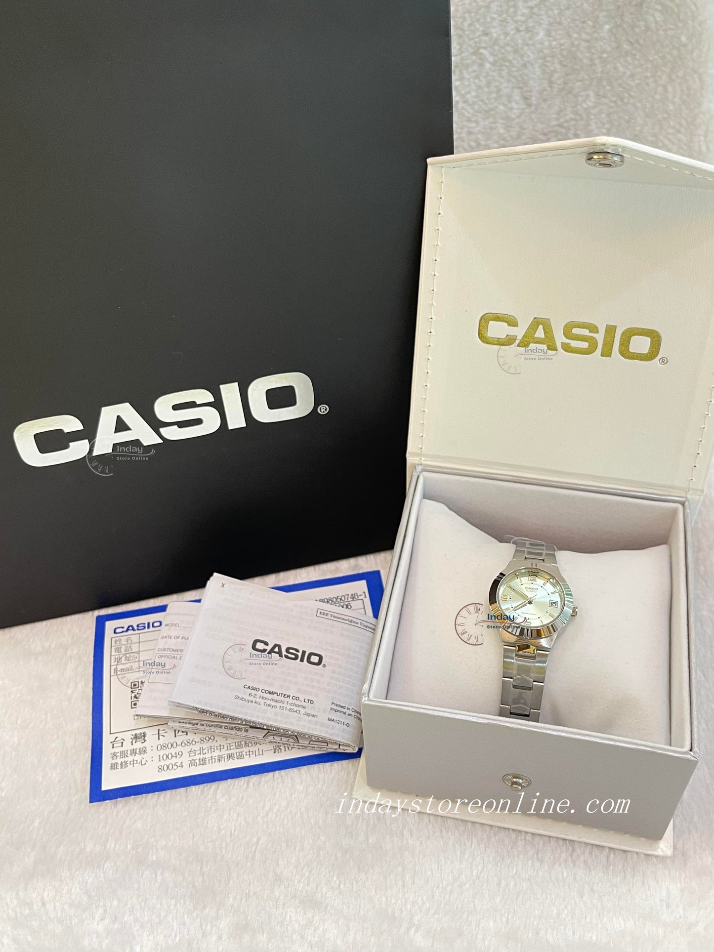 Casio Fashion Women's Watch LTP-1241D-3A Silver/Green Stainless Steel Band Mineral Glass