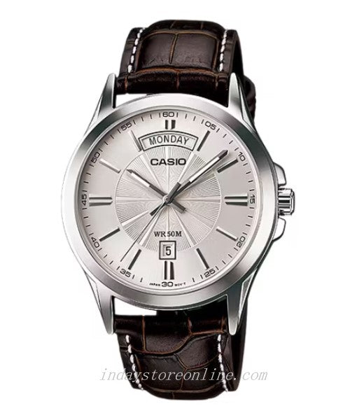 Casio Fashion Men's Watch MTP-1381L-7A Genuine Leather Band Mineral Glass