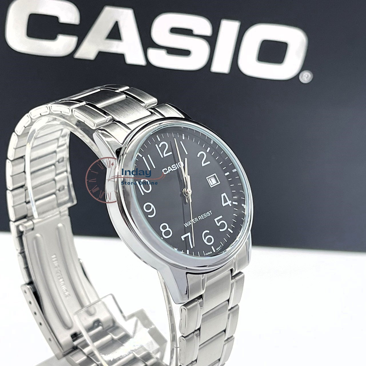 Casio Standard Men's Watch MTP-V002D-1B Analog Stainless Steel Band Triple-fold Clasp Mineral Glass