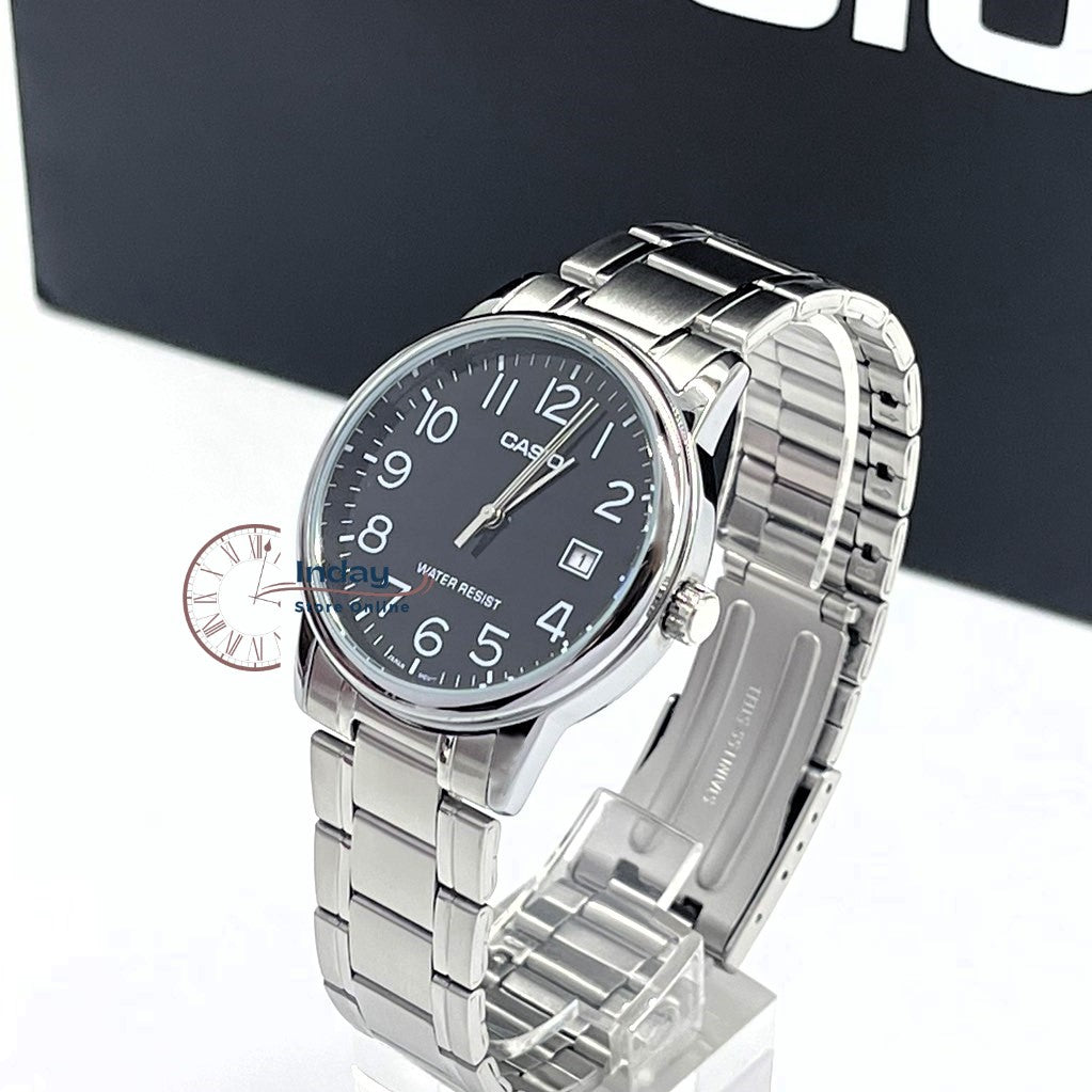 Casio Standard Men's Watch MTP-V002D-1B Analog Stainless Steel Band Triple-fold Clasp Mineral Glass