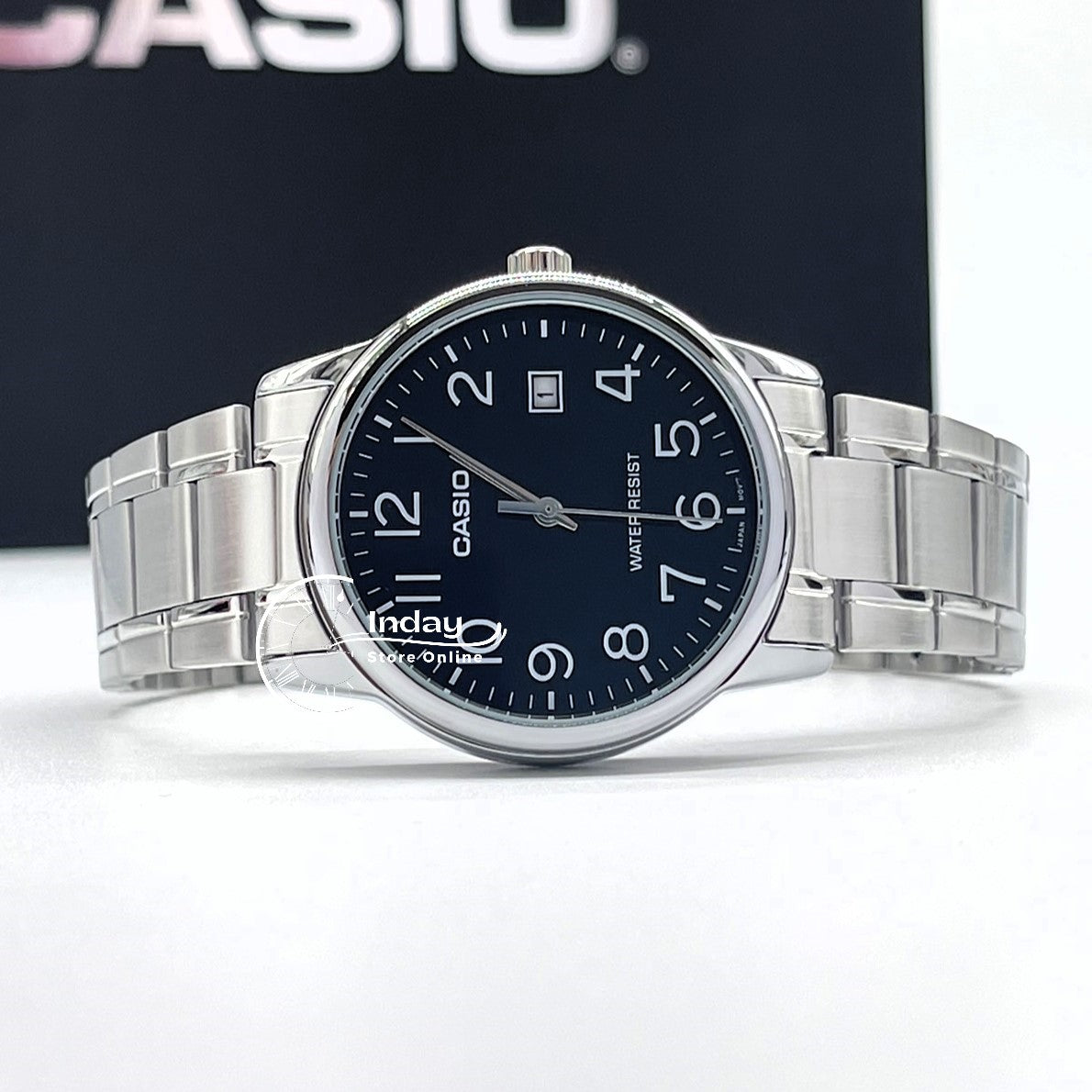 Casio Standard Men's Watch MTP-V002D-1B Analog Stainless Steel Band Triple-fold Clasp Mineral Glass