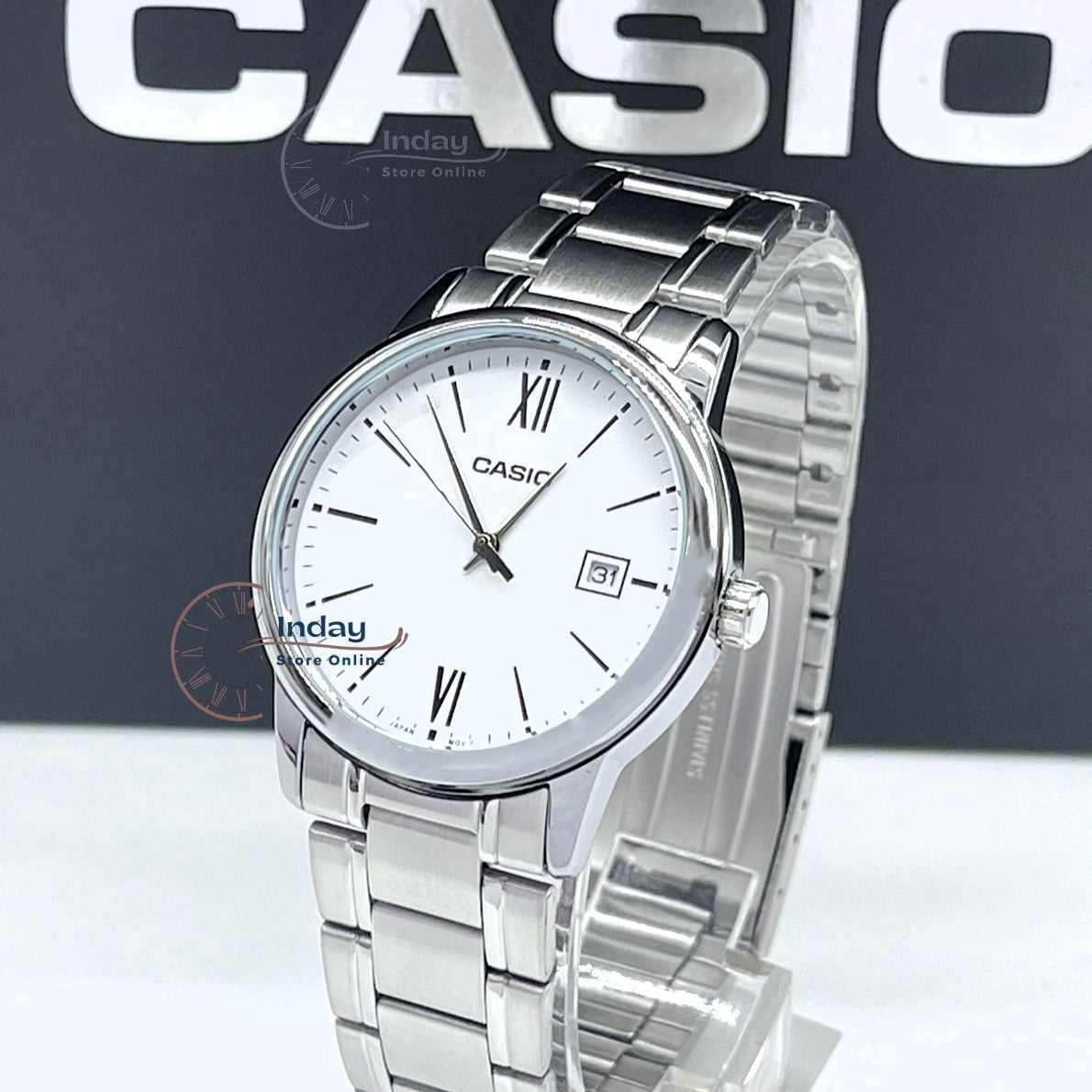 Casio Standard Men's Watch MTP-V002D-7B3 Analog Stainless Steel Band Triple-fold Clasp Mineral Glass