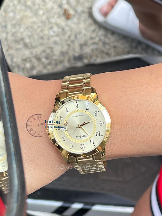 Casio Standard Men's Watch MTP-V004G-9B Gold Plated Stainless Steel Strap Mineral Glass