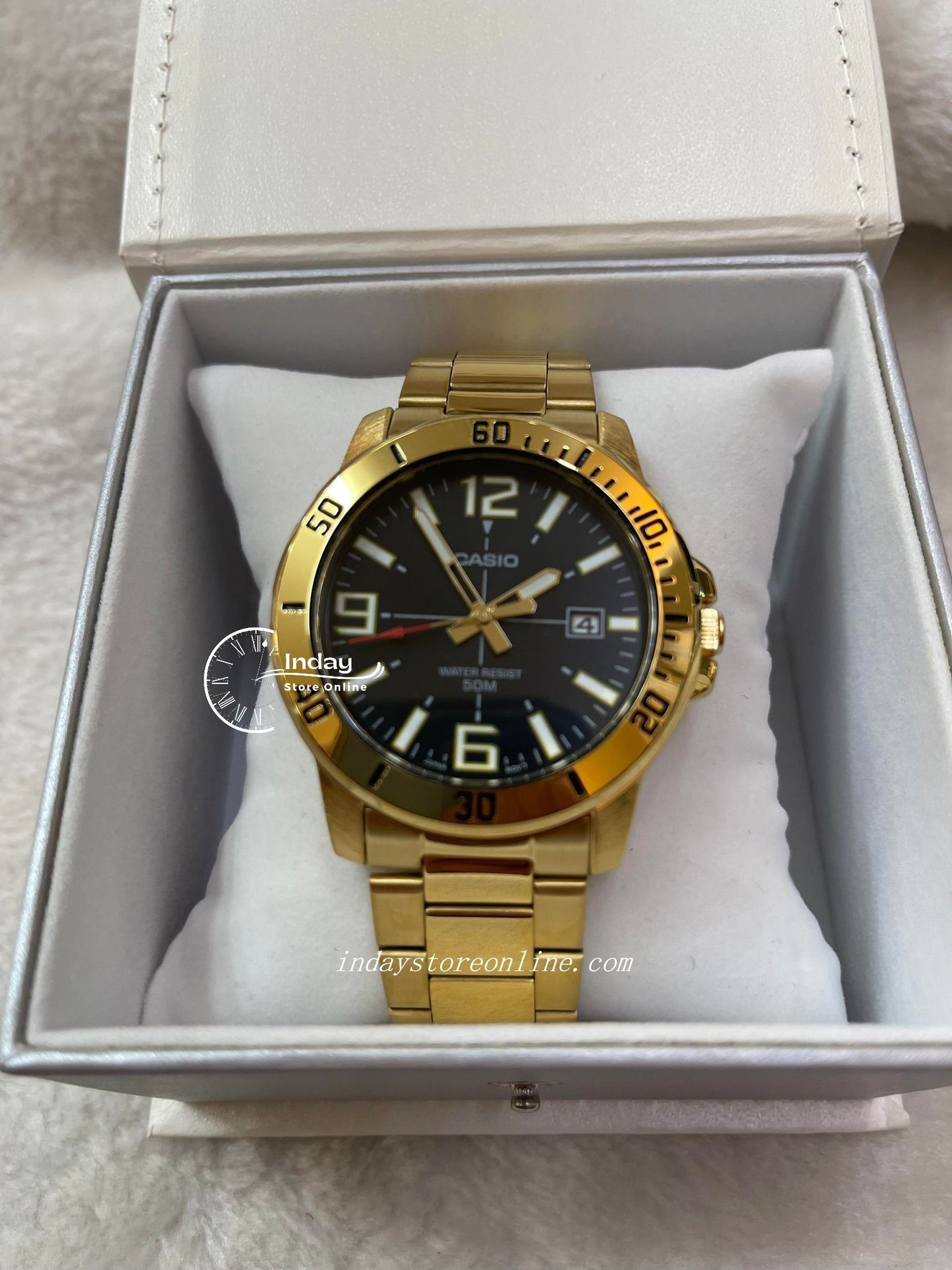 Casio Men's Watch MTP-VD01G-1B Gold Plated Stainless Steel Strap Mineral Glass Triple-fold Clasp