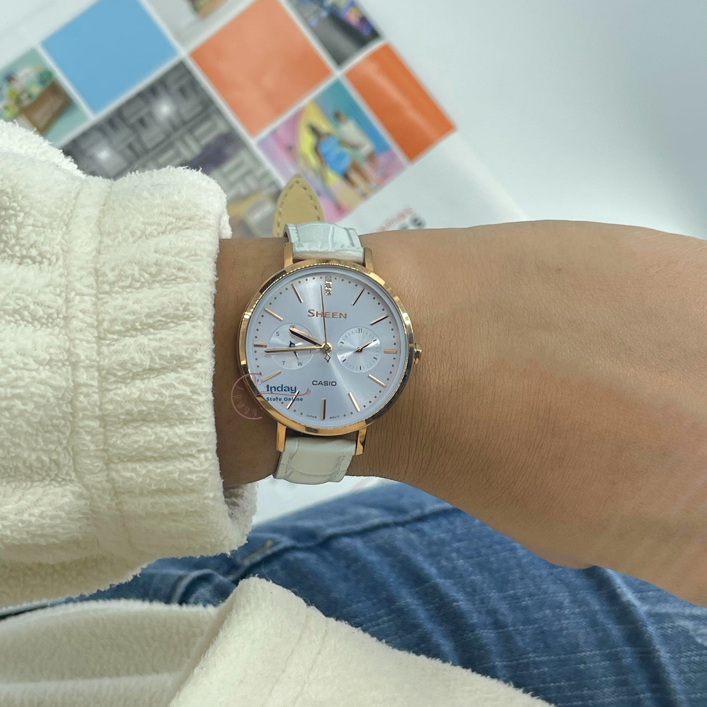 Casio Women's Watch Sheen SHE-3054PGL-2A Genuine Leather Band Mineral Glass