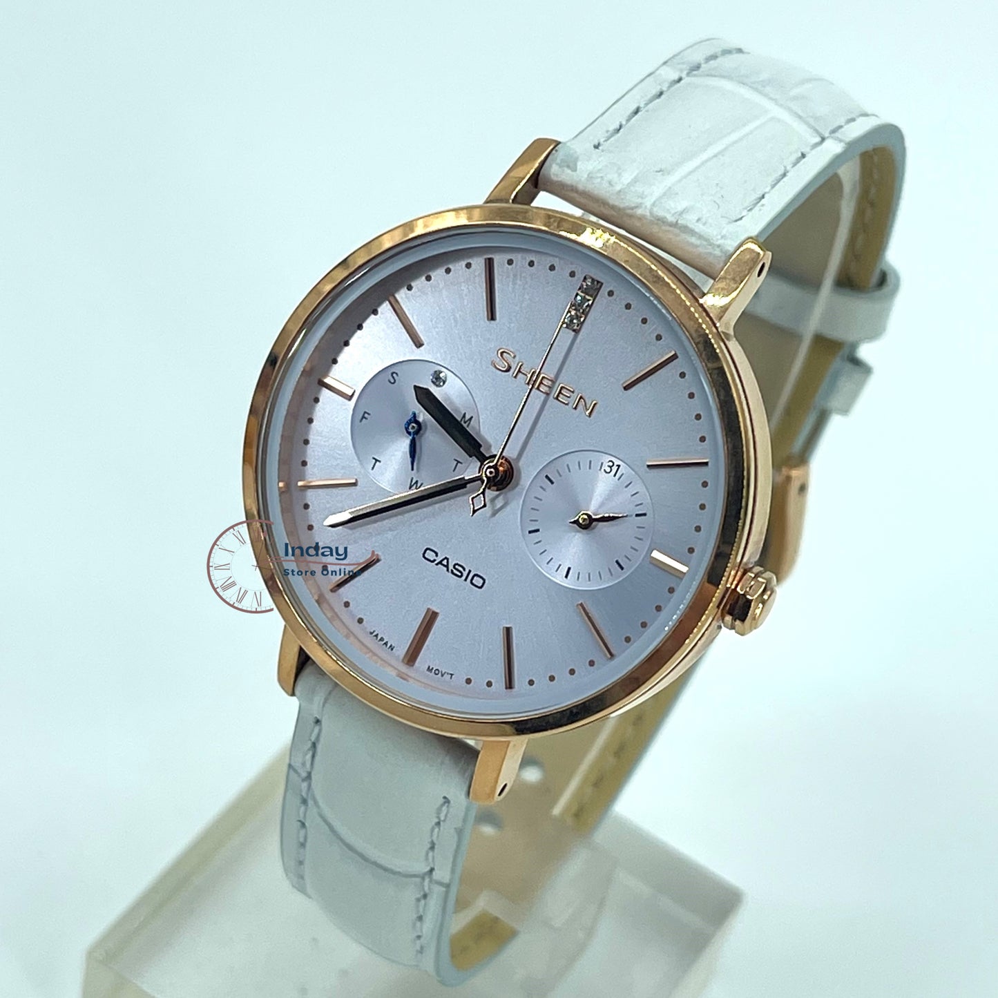 Casio Women's Watch Sheen SHE-3054PGL-2A Genuine Leather Band Mineral Glass