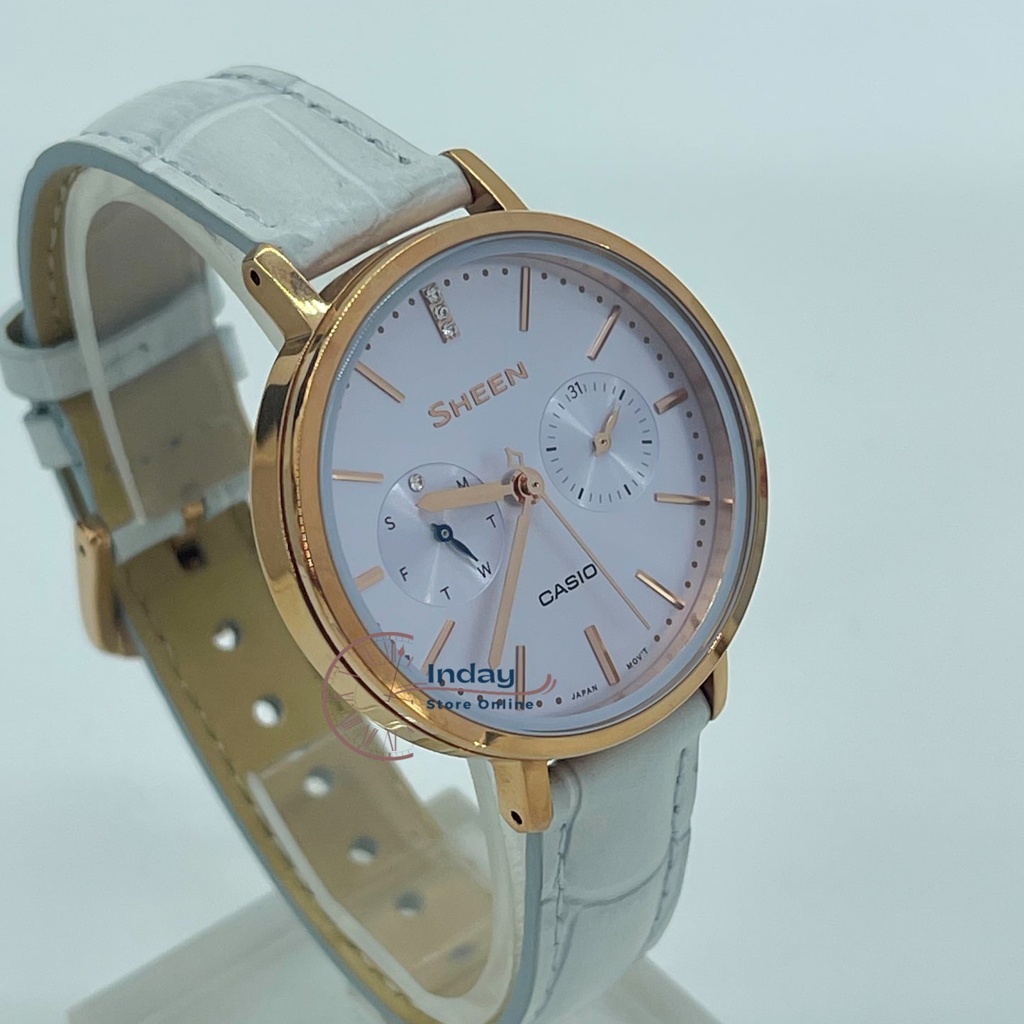 Casio Women's Watch Sheen SHE-3054PGL-2A Genuine Leather Band Mineral Glass
