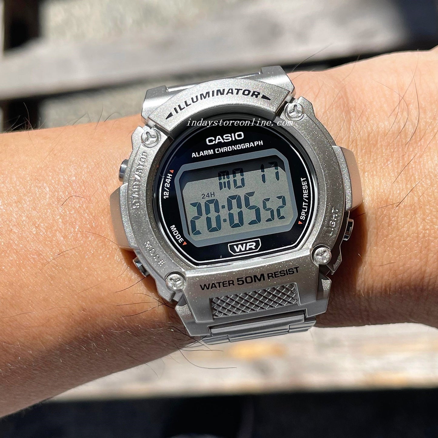 Casio Digital Men's Watch W-219HD-1A Sporty Design Silver Plated Stainless Steel Strap