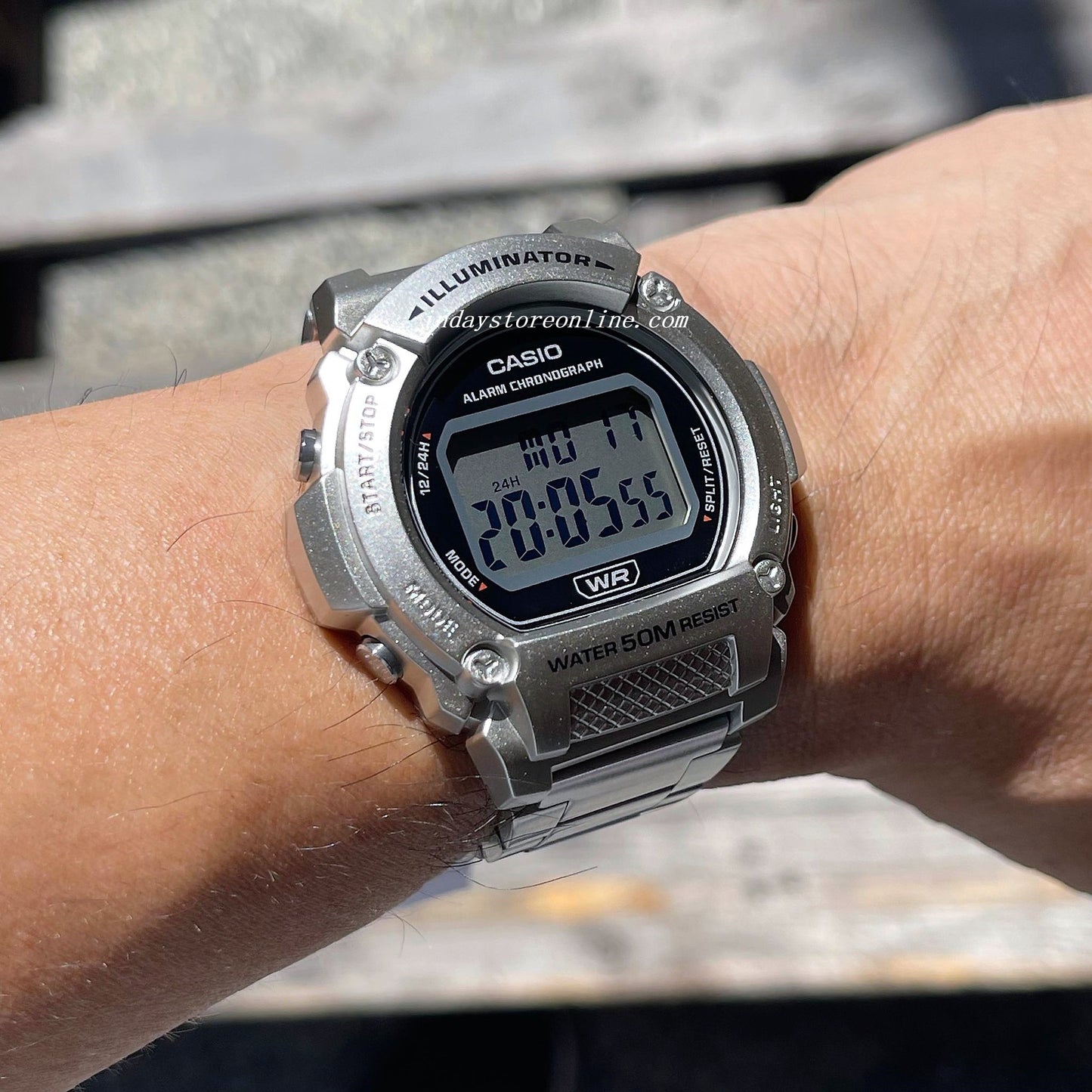 Casio Digital Men's Watch W-219HD-1A Sporty Design Silver Plated Stainless Steel Strap