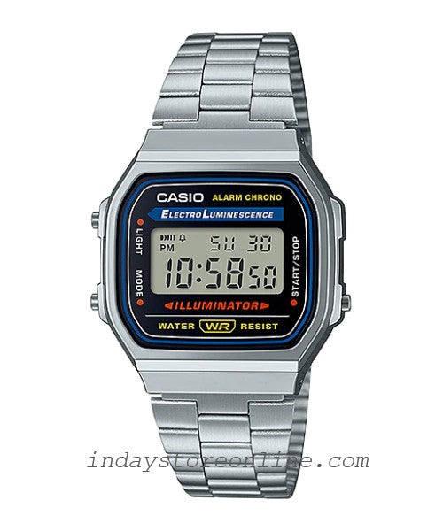 Casio Vintage Unisex Watch A168WA-1 Silver Plated Stainless Steel Self-adjustable Band