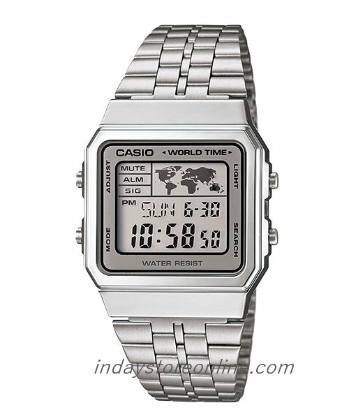 Casio Vintage Unisex Watch A500WA-7 Silver Plated Stainless Steel Strap Self-adjustable Band