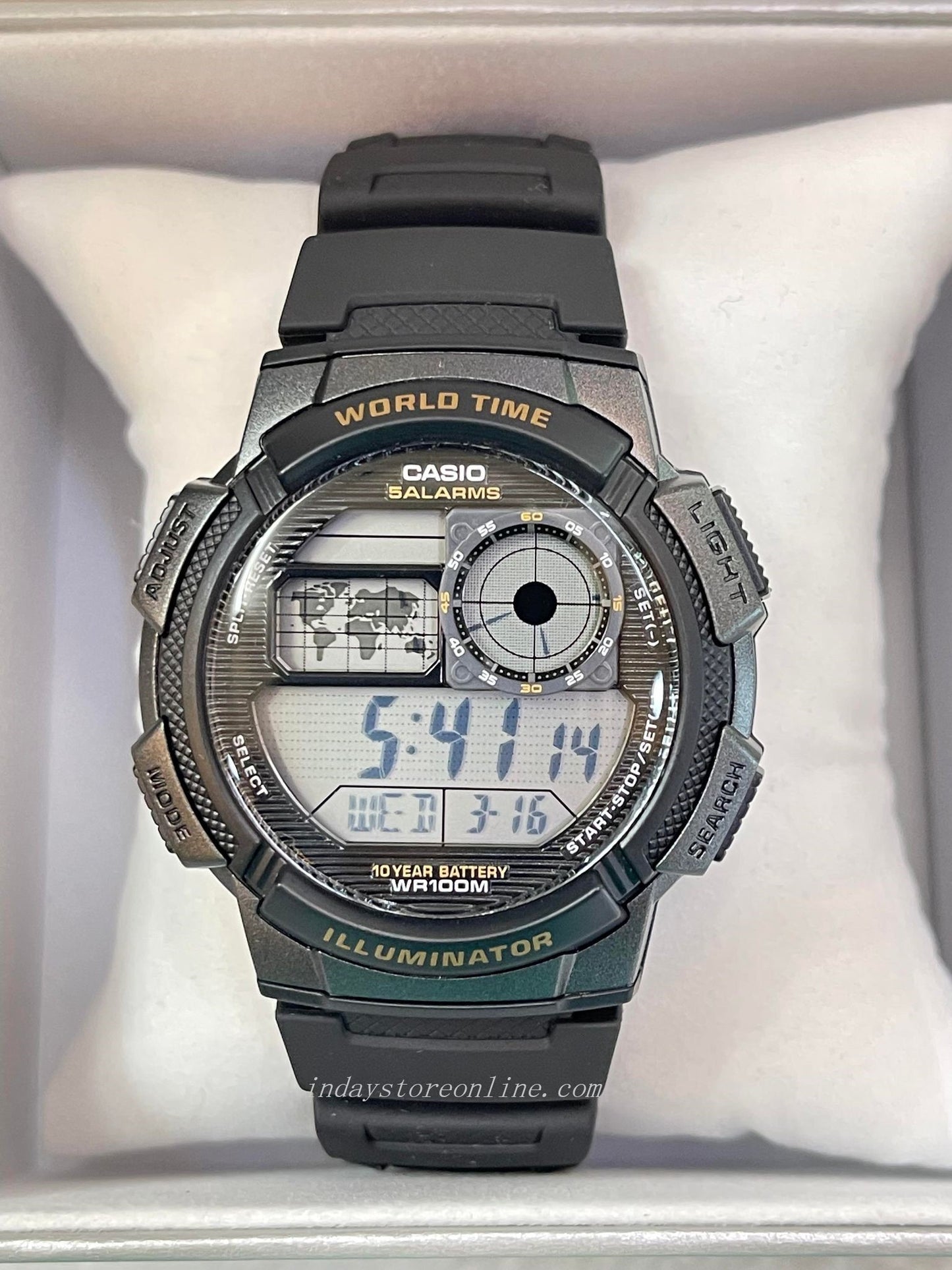 Casio Digital Men's Watch AE-1000W-1A 10-Year Battery Life Black Resin Strap