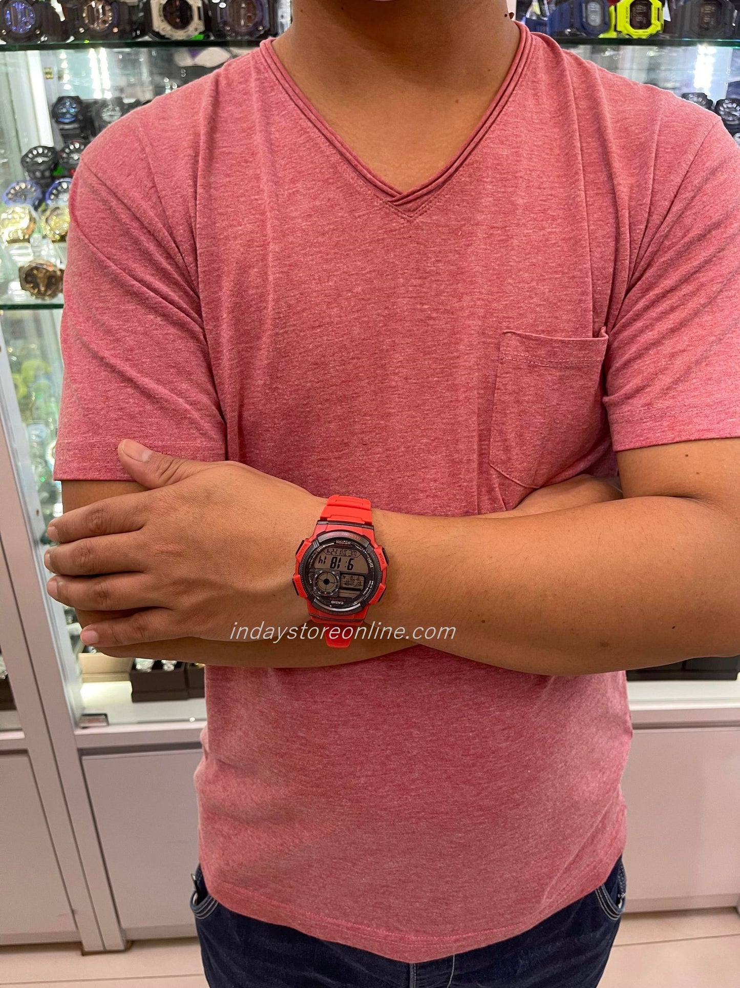 Casio Digital Men's Watch AE-1000W-4A Digital Red Color Resin Band Resin Glass Battery Life: 10 Years