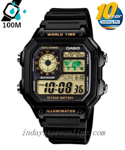 Casio Digital Men's Watch AE-1200WH-1BV Digital Sporty Design Resin Band Resin Glass Battery Life: 10 years
