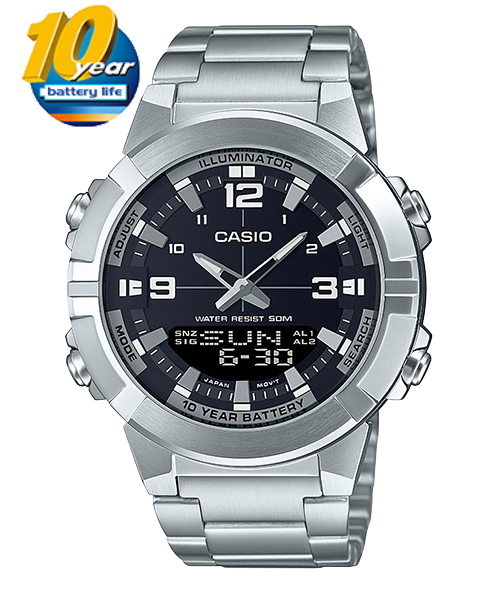 Casio Analog-Digital Men's Watch AMW-870D-1A Stainless Steel Band Mineral Glass Battery Life 10-Years