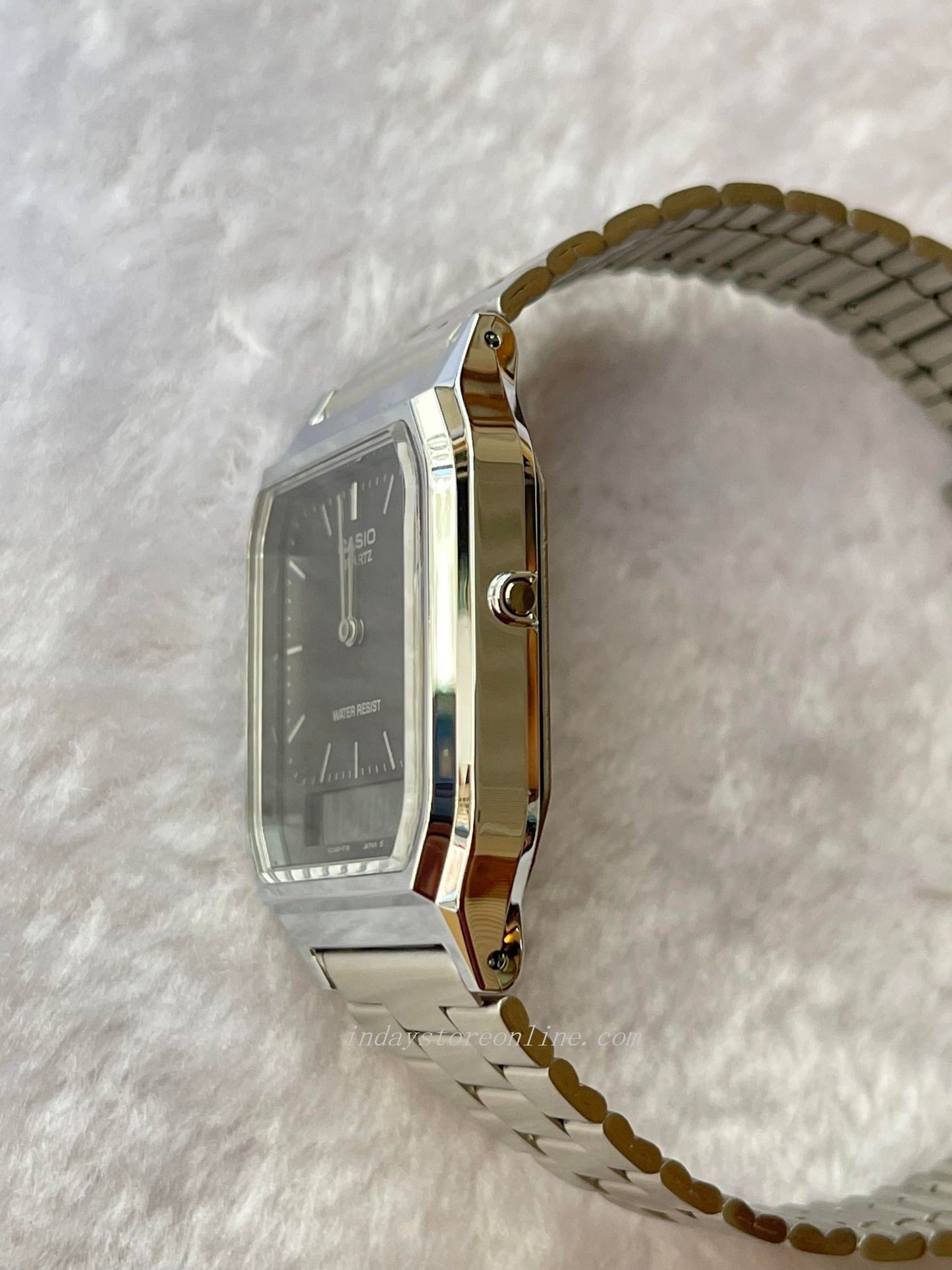 Casio Vintage Unisex Watch AQ-230A-1D Silver Plated Stainless Steel Self-adjustable Band