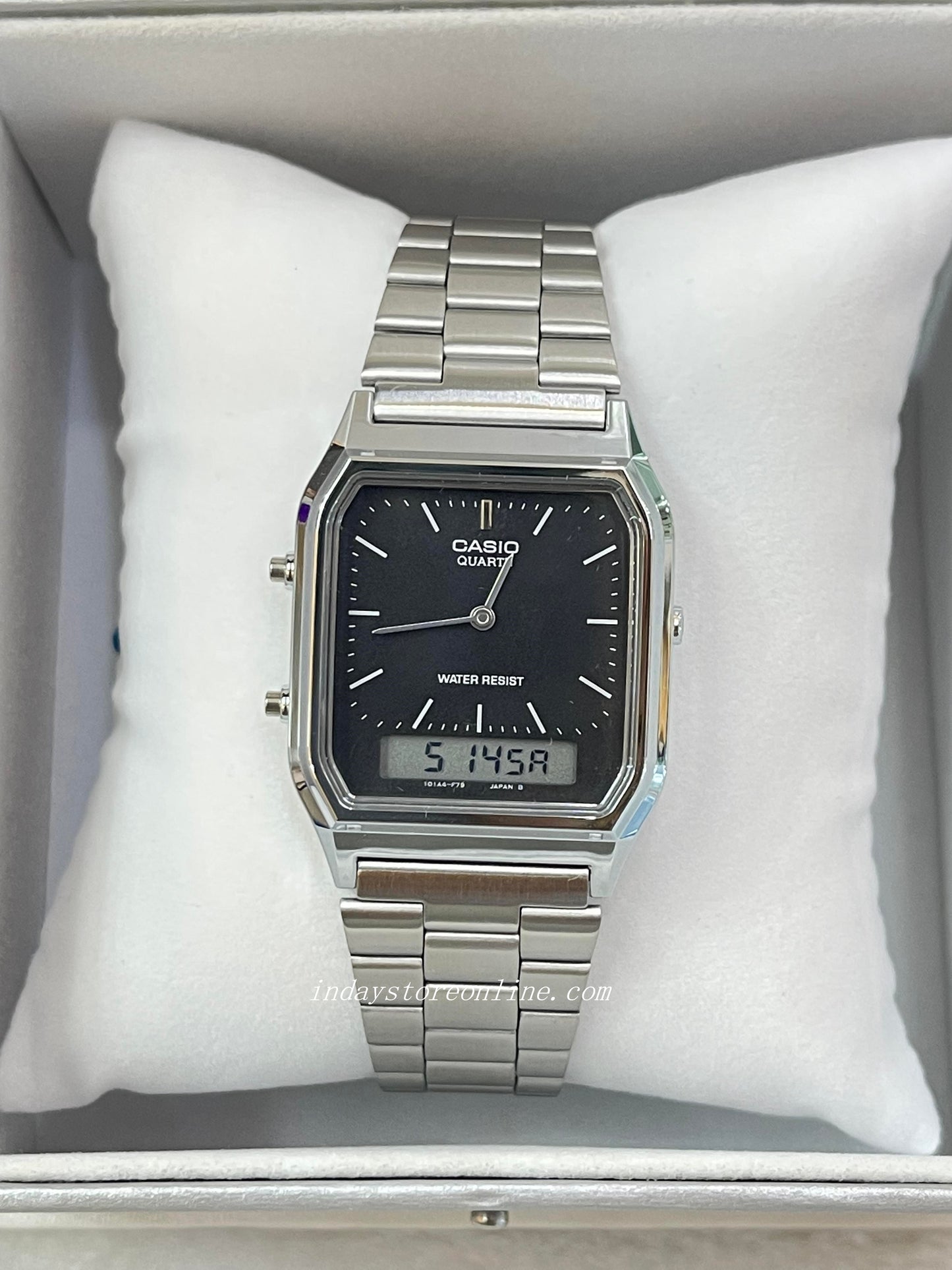 Casio Vintage Unisex Watch AQ-230A-1D Silver Plated Stainless Steel Self-adjustable Band