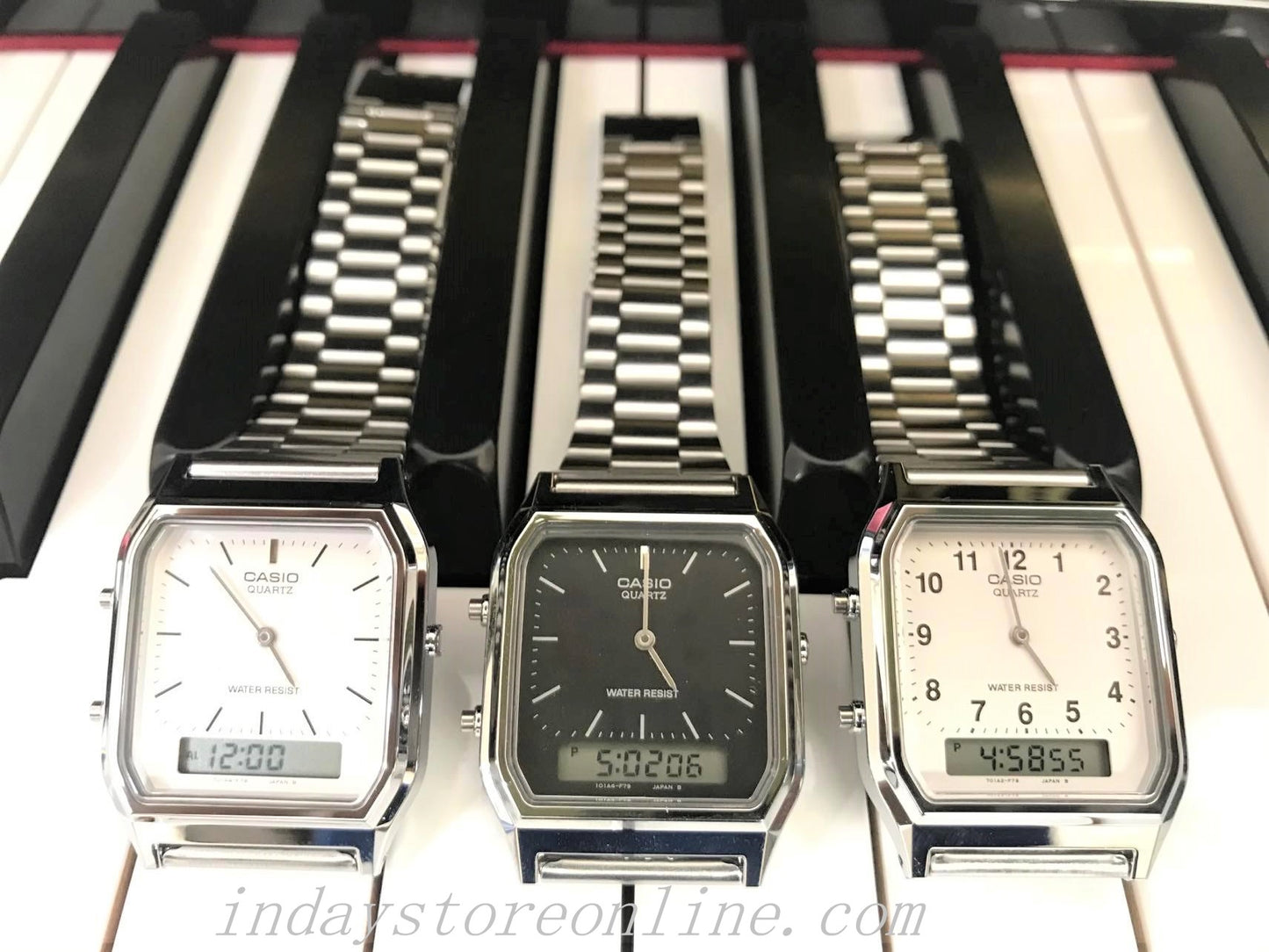 Casio Vintage Unisex Watch AQ-230A-7B Silver Plated Stainless Steel Self-adjustable Band