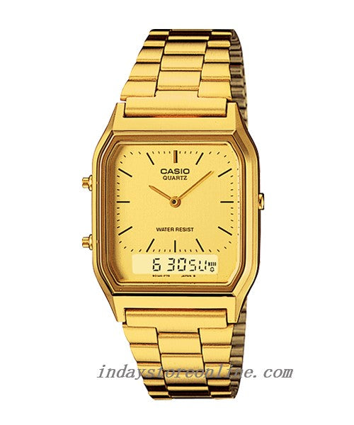 Casio Vintage Unisex Watch AQ-230GA-9D Gold Plated Stainless Steel Self-adjustable Band