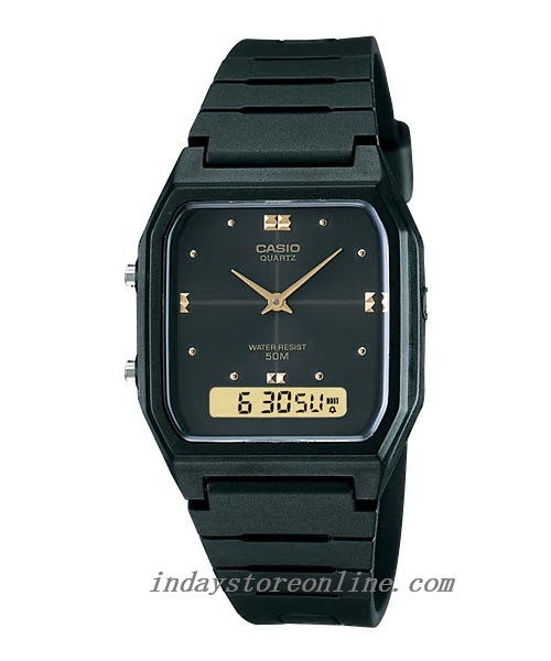 Casio Analog-Digital Unisex Watch AW-48HE-1AV Resin Band Resin Glass