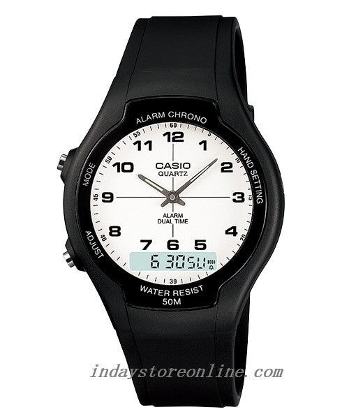 Casio Analog-Digital Men's Watch AW-90H-7B Resin Band Resin Glass