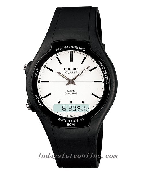 Casio Analog-Digital Men's Watch AW-90H-7E Resin Band Resin Glass