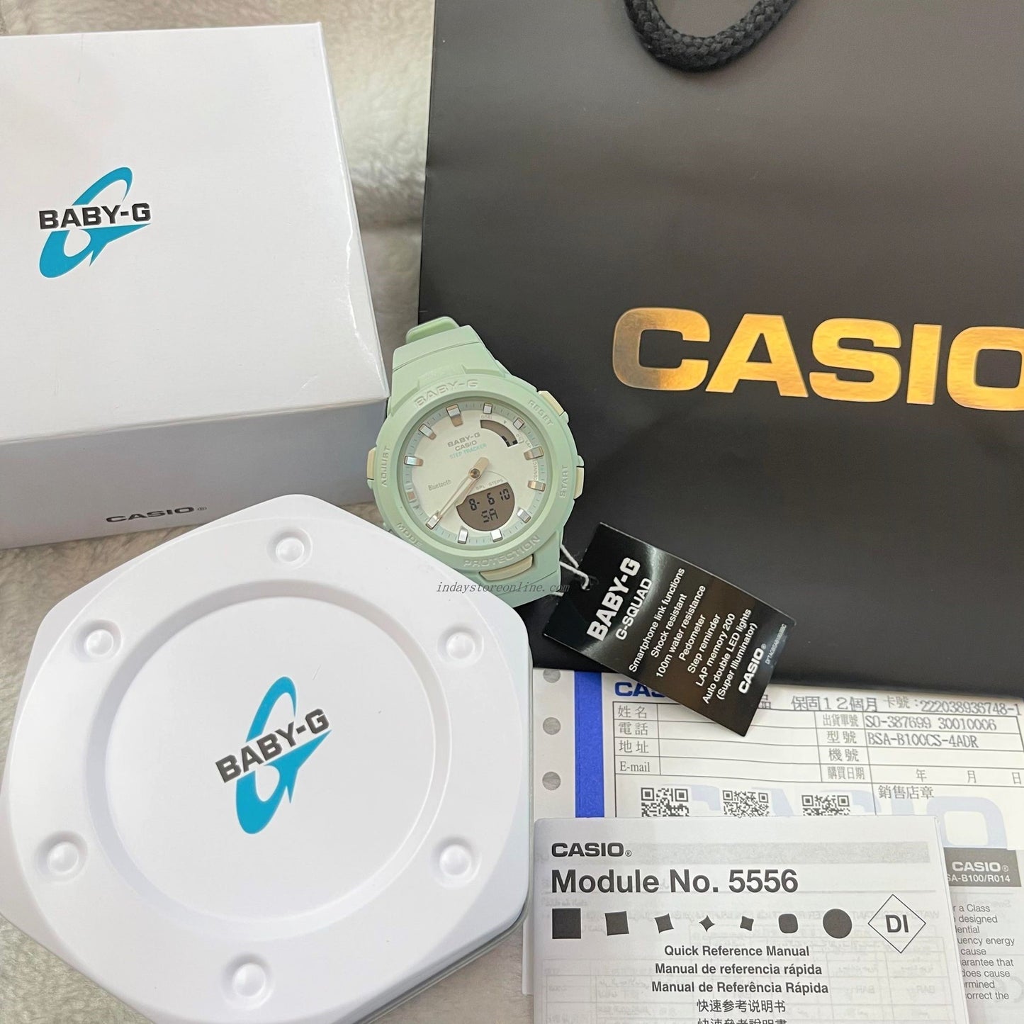 Casio Baby-G Women's Watch BSA-B100CS-3A Resin Band Mineral Glass Shock Resistant Mobile Link Bluetooth