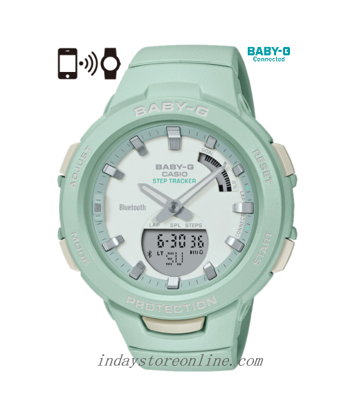 Casio Baby-G Women's Watch BSA-B100CS-3A Resin Band Mineral Glass Shock Resistant Mobile Link Bluetooth