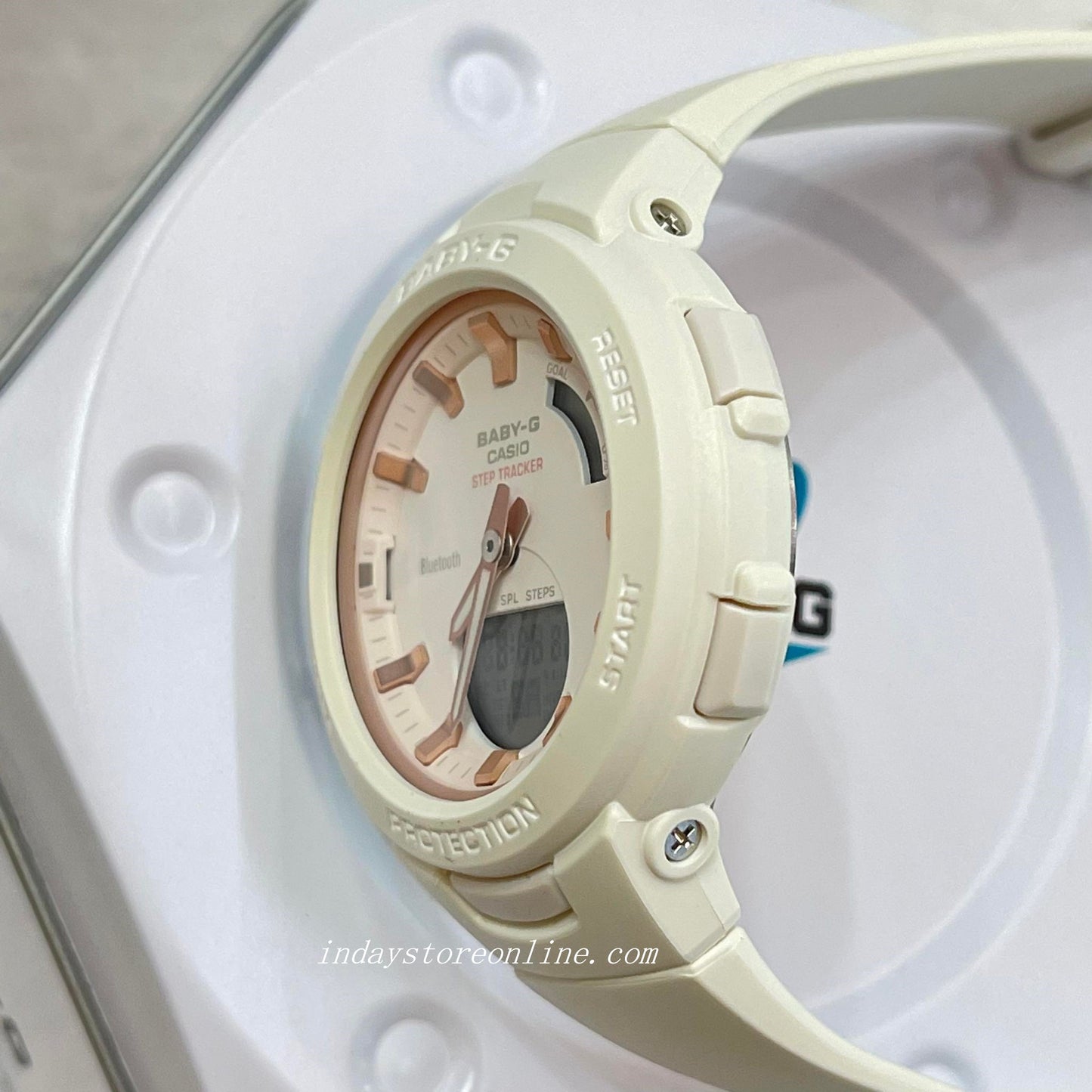 Casio Baby-G Women's Watch BSA-B100CS-7A Resin Band Mineral Glass Shock Resistant Mobile Link Bluetooth