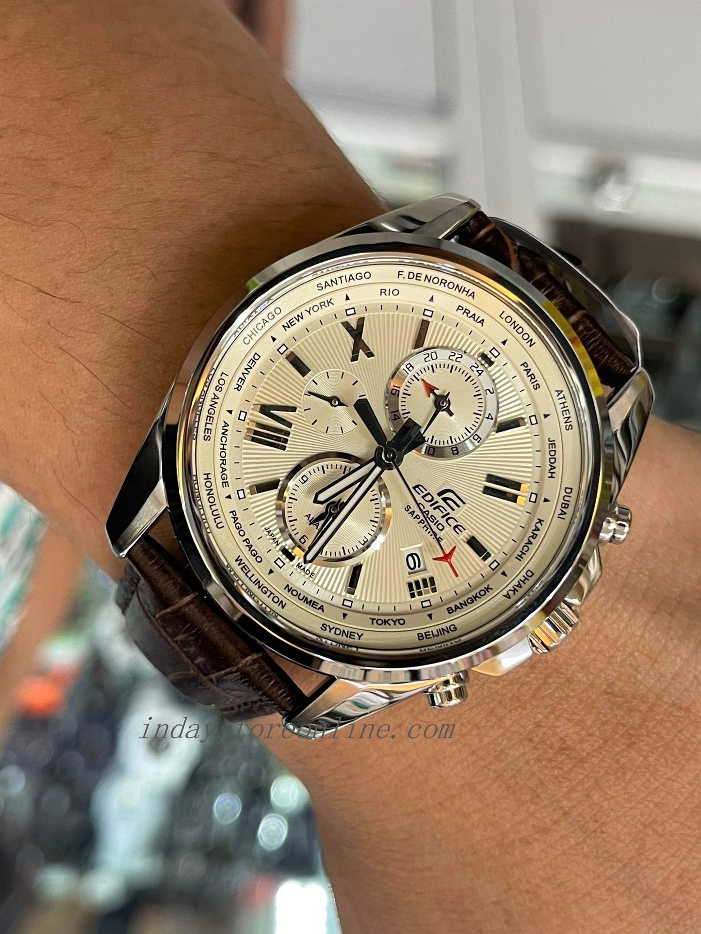 Casio Edifice Men's Watch EFB-301JBL-7A Sapphire Crystal Genuine Leather Strap