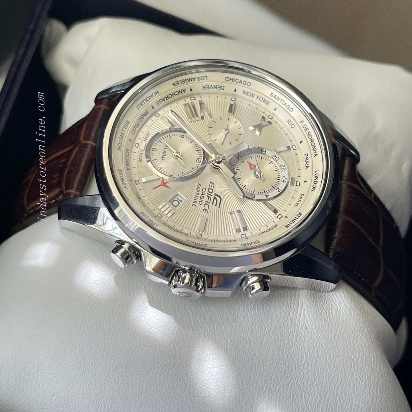 Casio Edifice Men's Watch EFB-301JBL-7A Sapphire Crystal Genuine Leather Strap