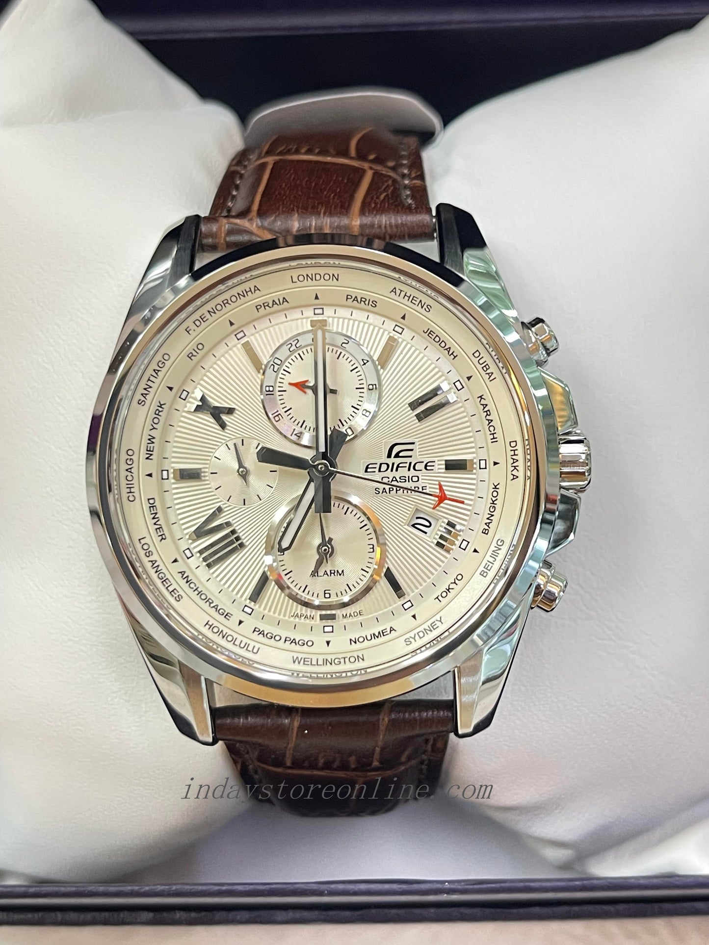 Casio Edifice Men's Watch EFB-301JBL-7A Sapphire Crystal Genuine Leather Strap