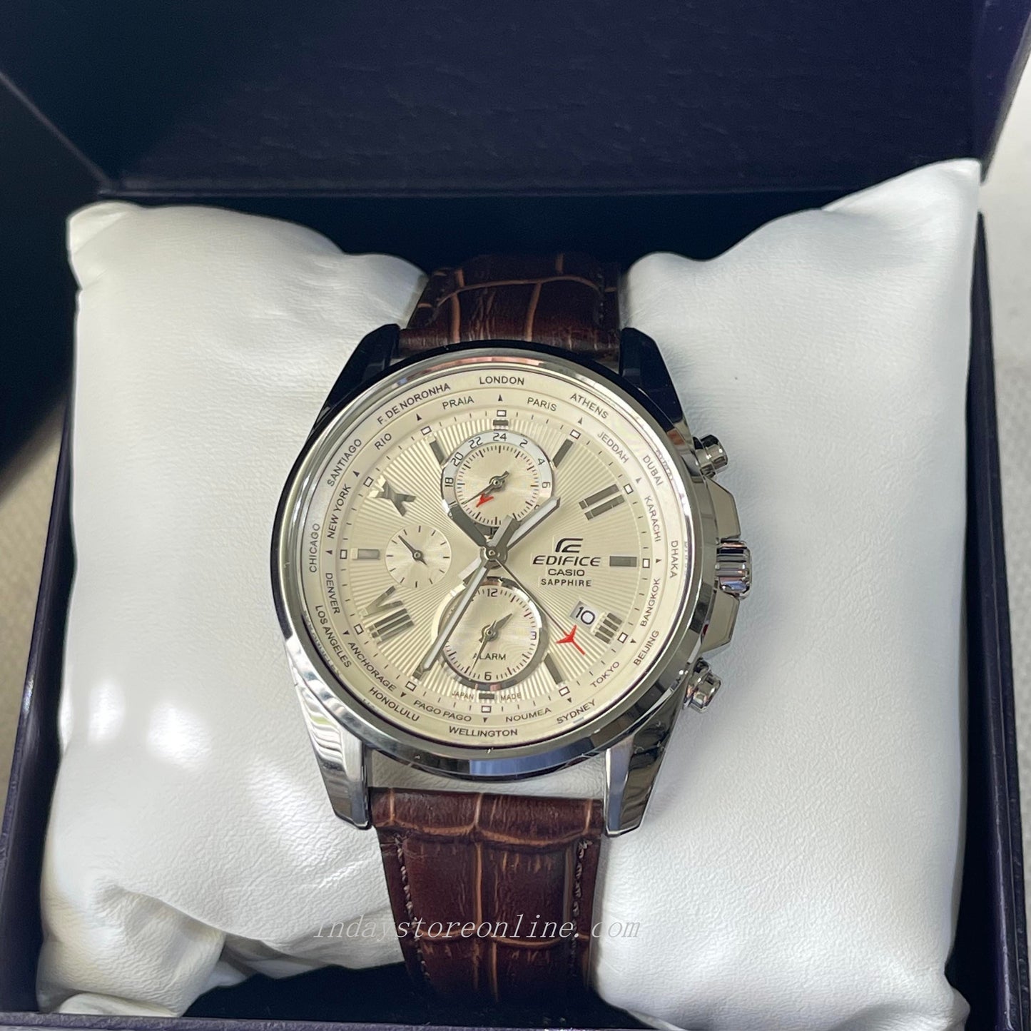 Casio Edifice Men's Watch EFB-301JBL-7A Sapphire Crystal Genuine Leather Strap