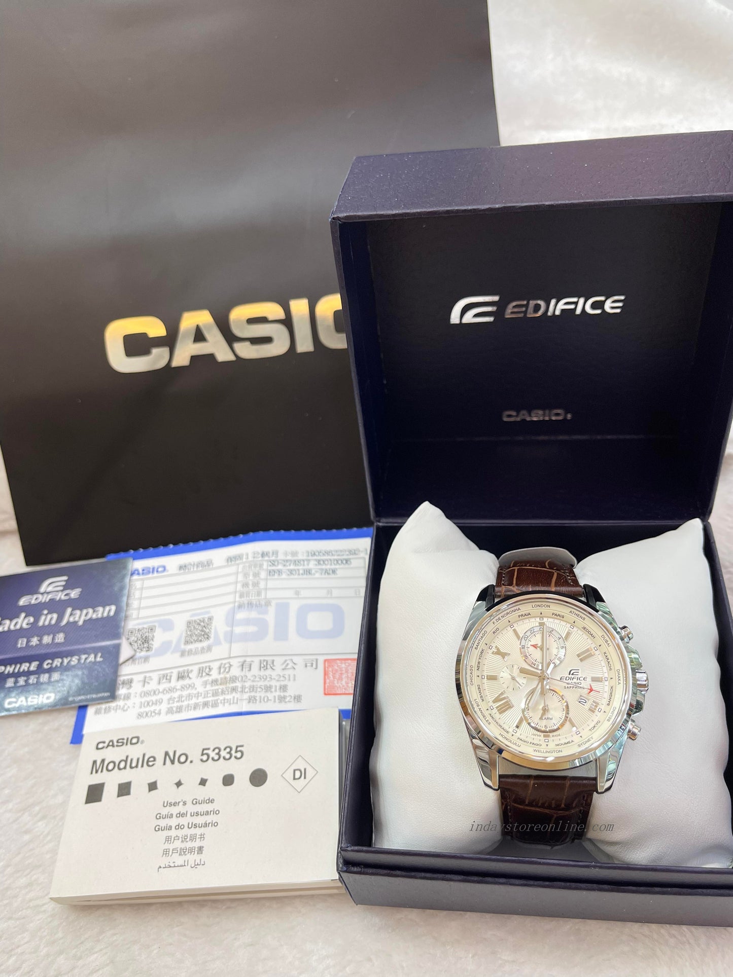 Casio Edifice Men's Watch EFB-301JBL-7A Sapphire Crystal Genuine Leather Strap
