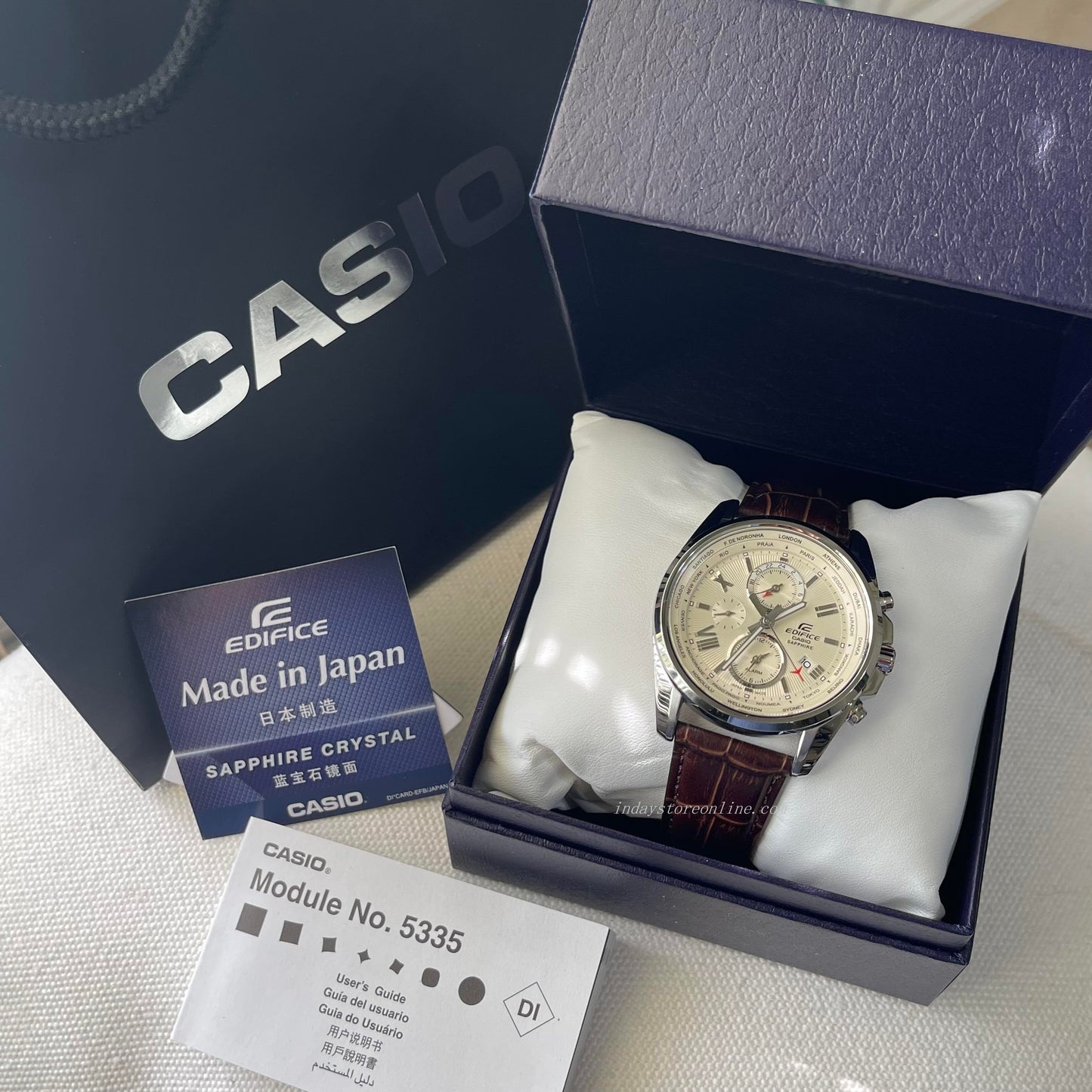 Casio Edifice Men's Watch EFB-301JBL-7A Sapphire Crystal Genuine Leather Strap