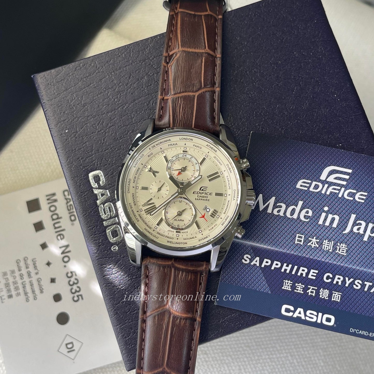 Casio Edifice Men's Watch EFB-301JBL-7A Sapphire Crystal Genuine Leather Strap