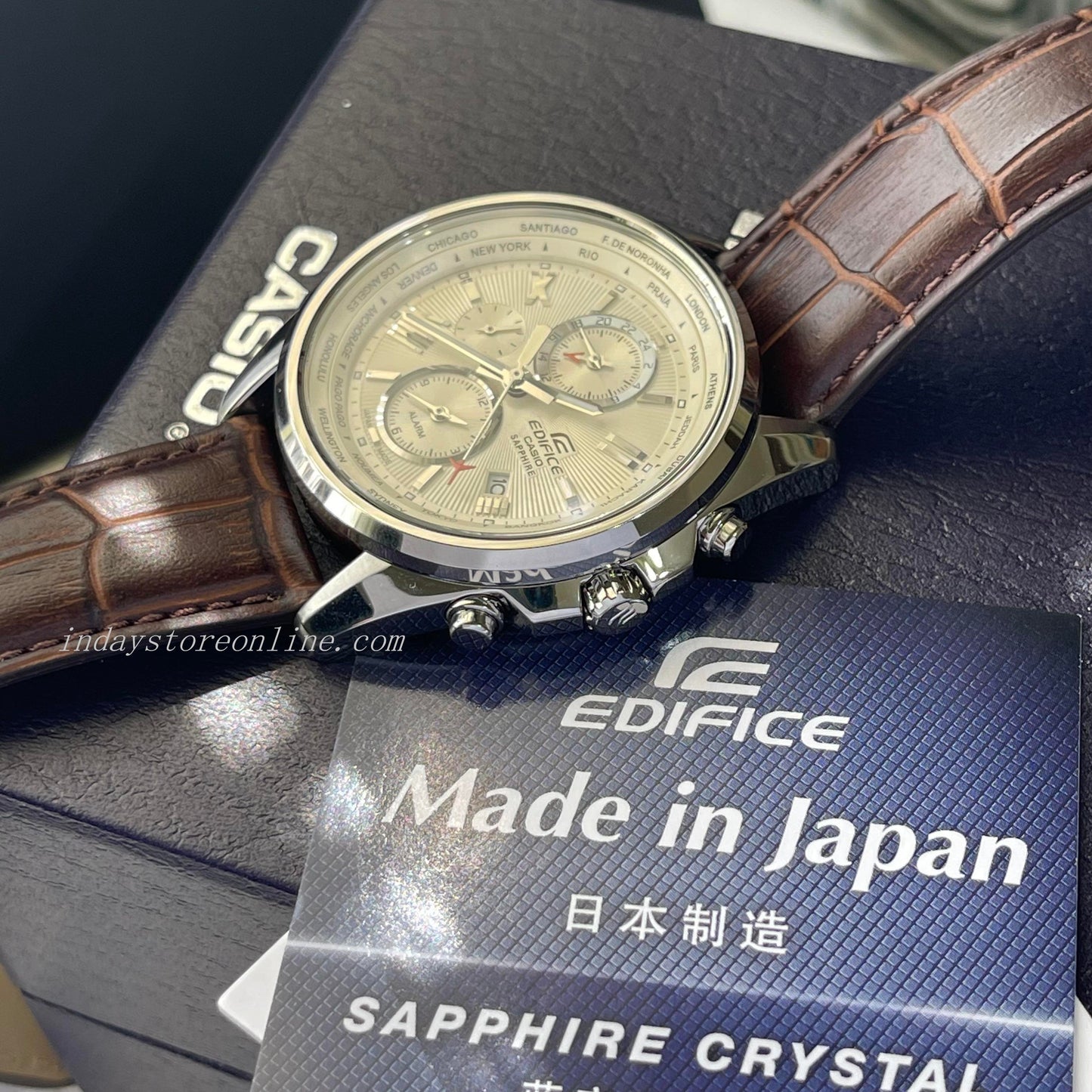 Casio Edifice Men's Watch EFB-301JBL-7A Sapphire Crystal Genuine Leather Strap