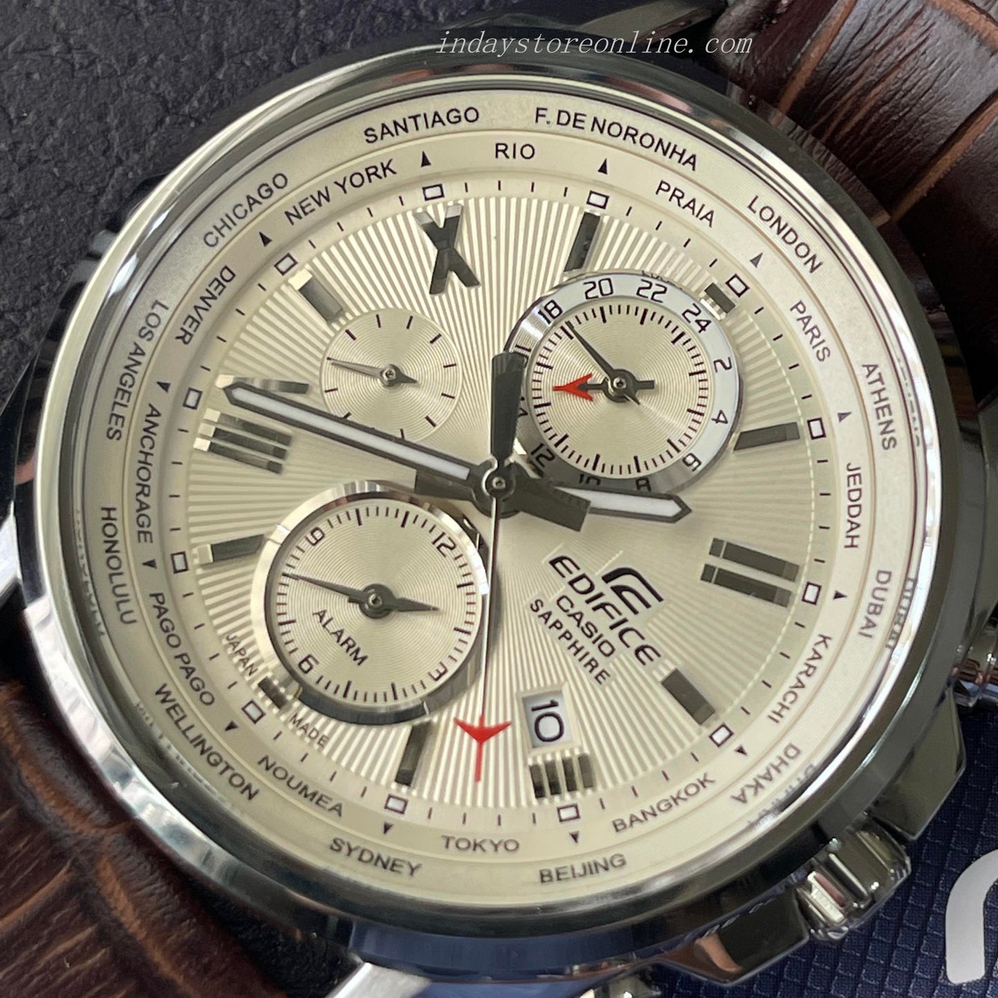Casio Edifice Men's Watch EFB-301JBL-7A Sapphire Crystal Genuine Leather Strap