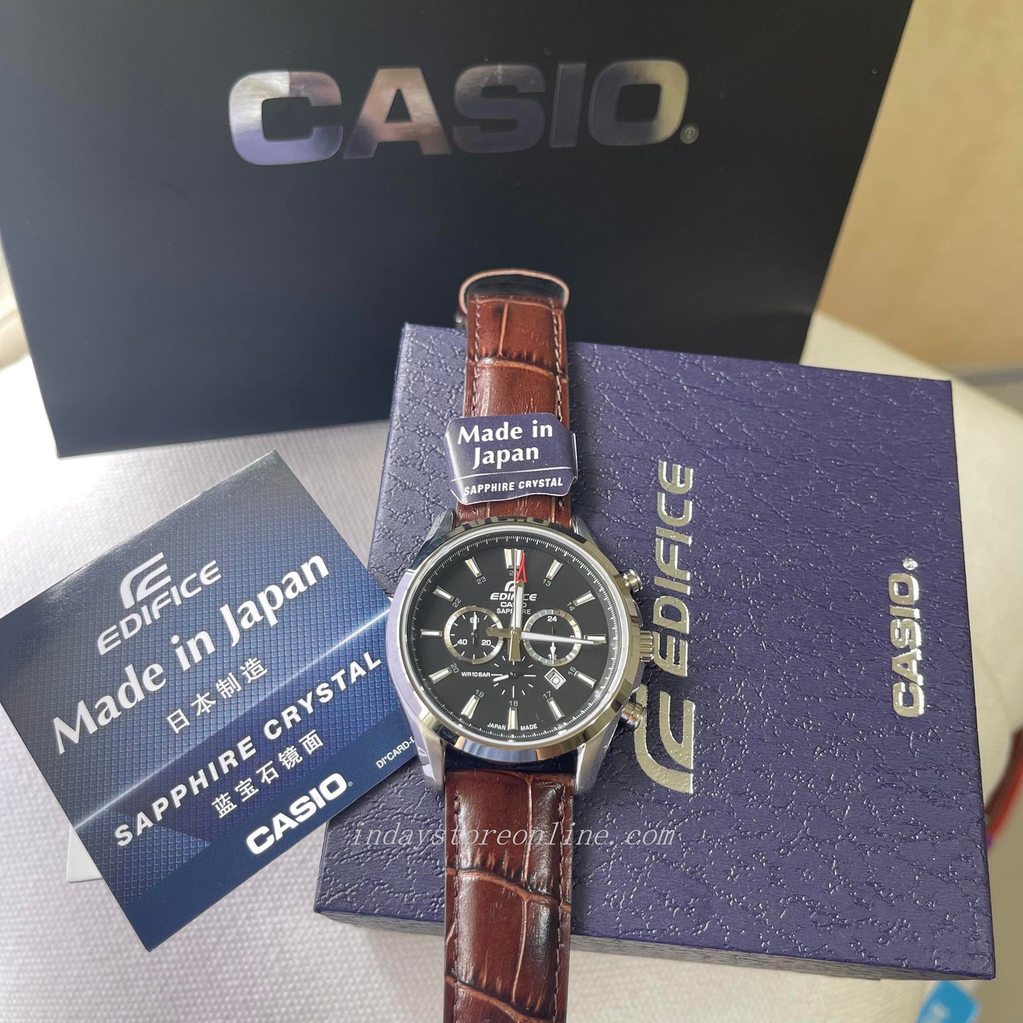 Casio Edifice Men's Watch EFB-504JL-1A Sapphire Glass Genuine Leather Band
