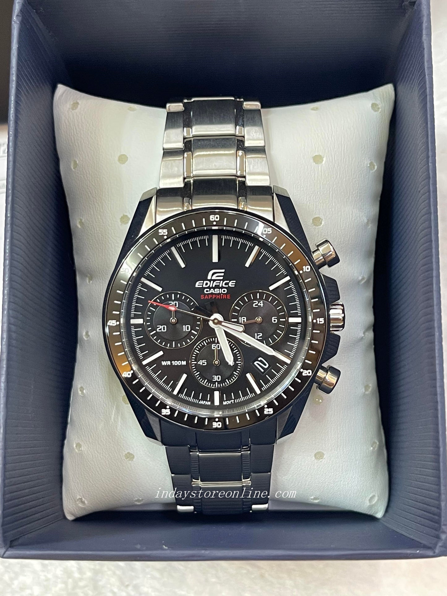 Casio Edifice Men's Watch EFB-570D-1A Standard Chronograph Stainless Steel Band Mineral Glass