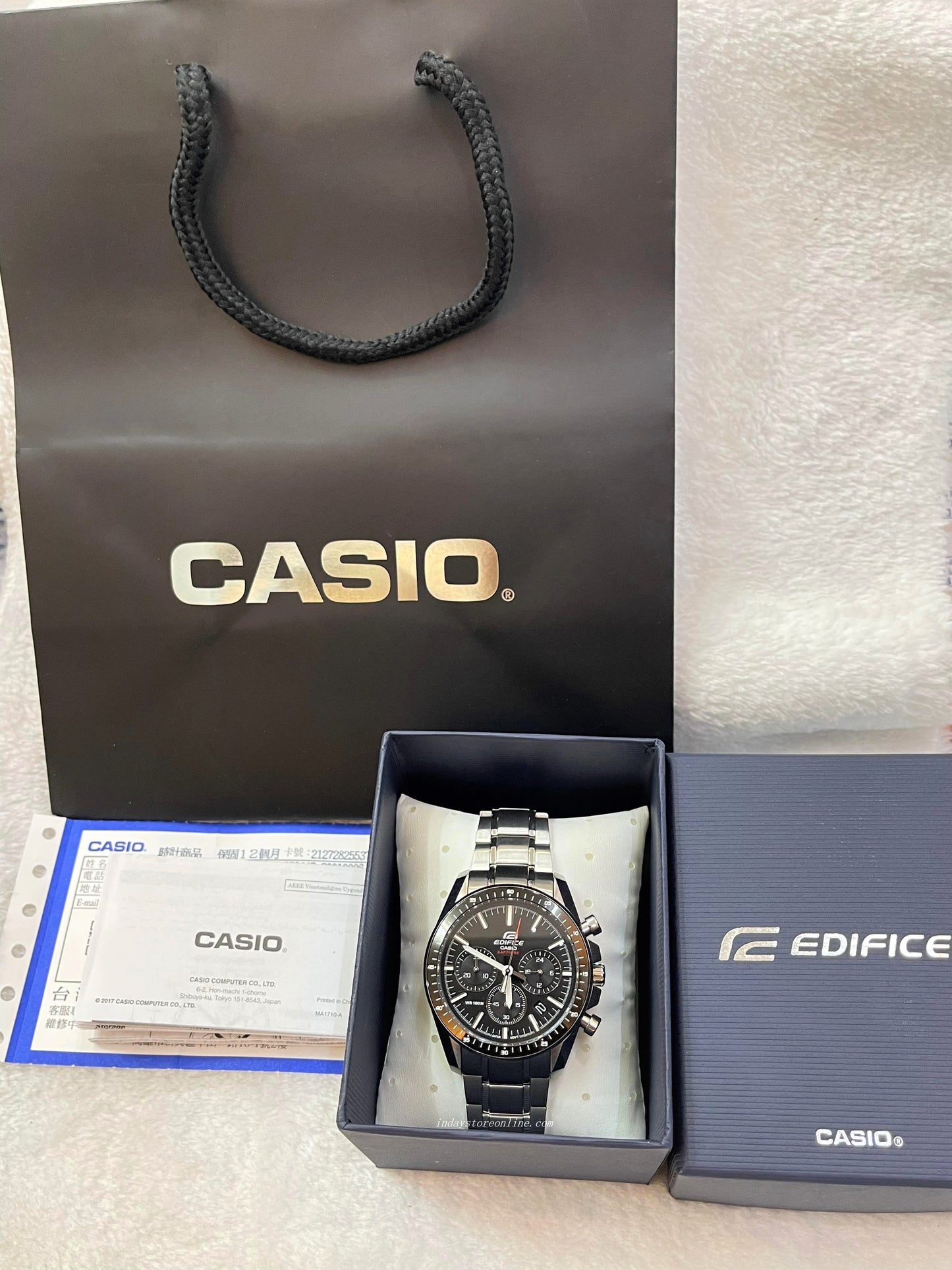 Casio Edifice Men's Watch EFB-570D-1A Standard Chronograph Stainless Steel Band Mineral Glass