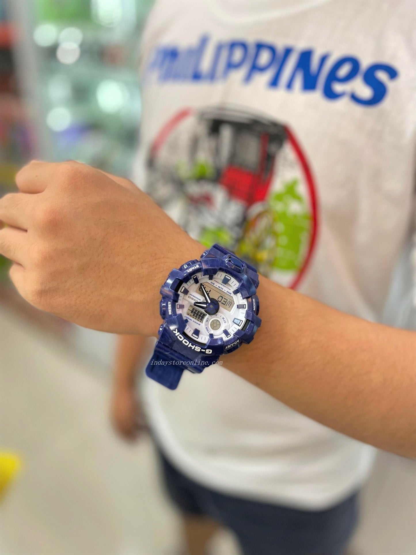 Casio G-Shock Men's Watch GA-700BWP-2A Analog-Digital GA-700 Series Blue and White Motifs