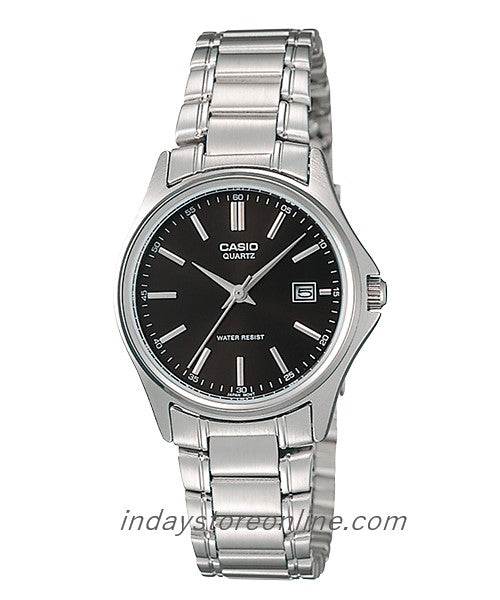 Casio Fashion Women's Watch LTP-1183A-1A Silver and Black Stainless Steel Band Triple-fold Clasp Mineral Glass