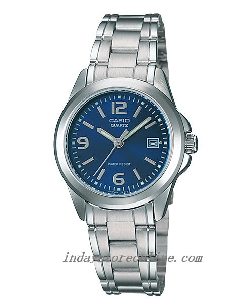 Casio Fashion Women's Watch LTP-1215A-2A Silver/Blue Stainless Steel Band Mineral Glass