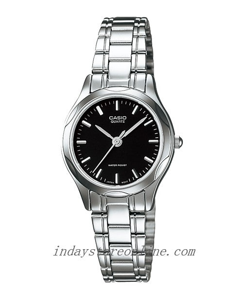 Casio Fashion Women's Watch LTP-1275D-1A Silver/Black Stainless Steel Band Mineral Glass Triple-fold Clasp