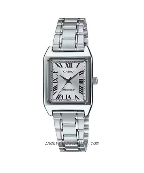 Casio Standard Women's Watch LTP-V007D-7B Square Type Silver Plated Stainless Steel Strap