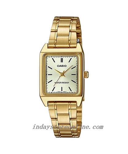 Casio Standard Women's Watch LTP-V007G-9E Square Type Gold Plated Stainless Strap