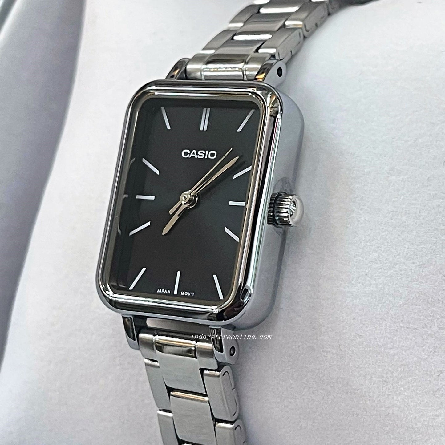 Casio Standard Women's Watch LTP-V009D-1E Square Type Silver Plated Stainless Steel Strap