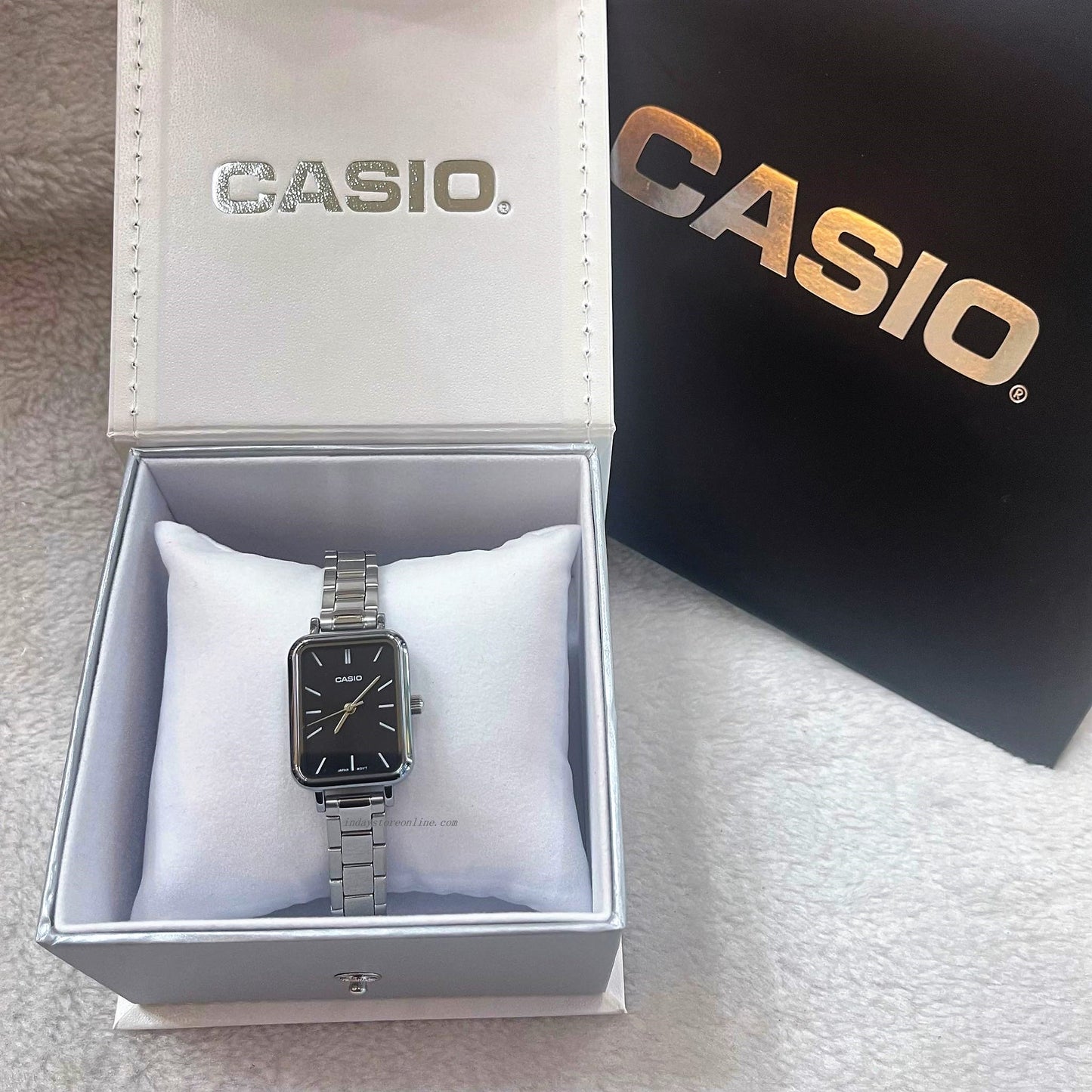 Casio Standard Women's Watch LTP-V009D-1E Square Type Silver Plated Stainless Steel Strap